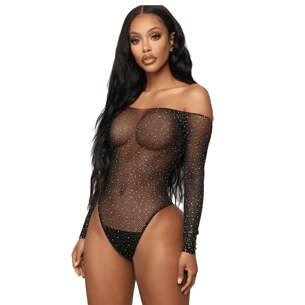Women's Diamond Bling Bling Elastic Lace Jumpsuit Bodysuit - Sexy Lingerie Outfit