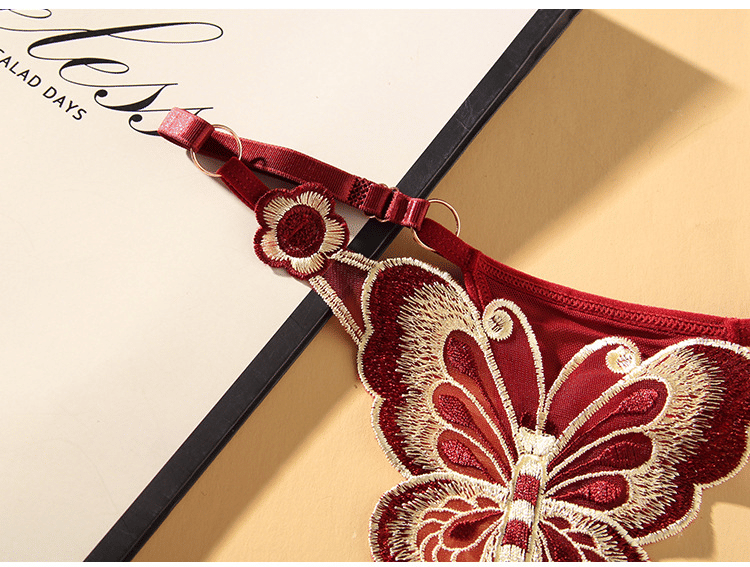 2-Pack Butterfly Embroidered Sexy Thongs for Women, Adjustable Waist Lingerie Panties