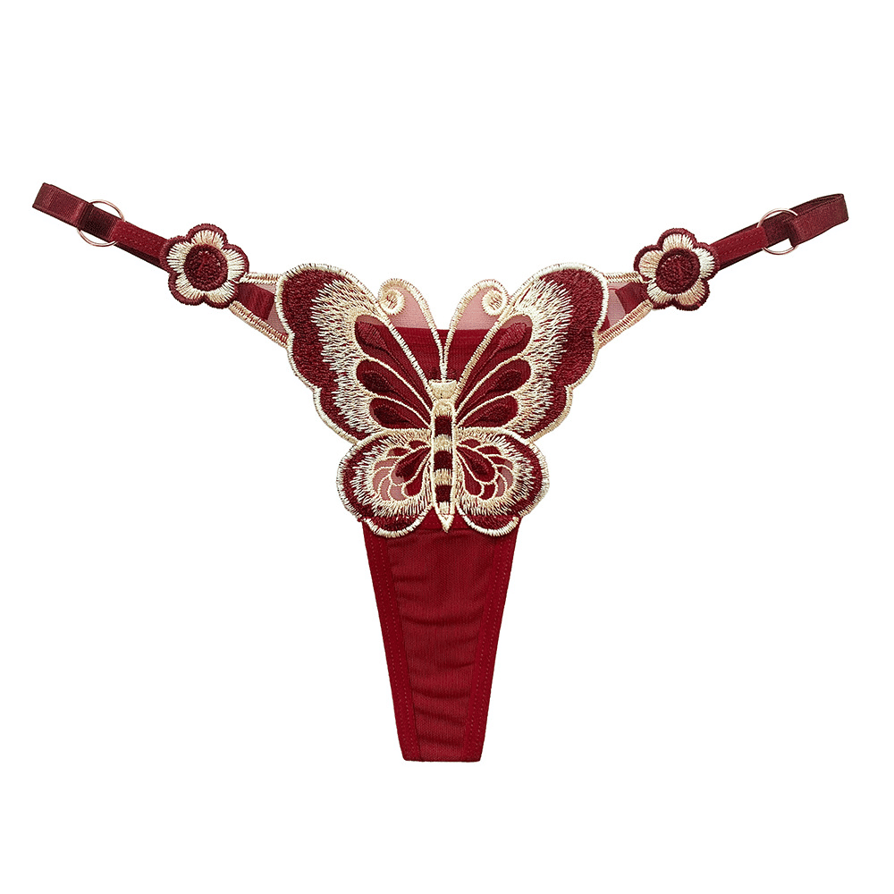 2-Pack Butterfly Embroidered Sexy Thongs for Women, Adjustable Waist Lingerie Panties