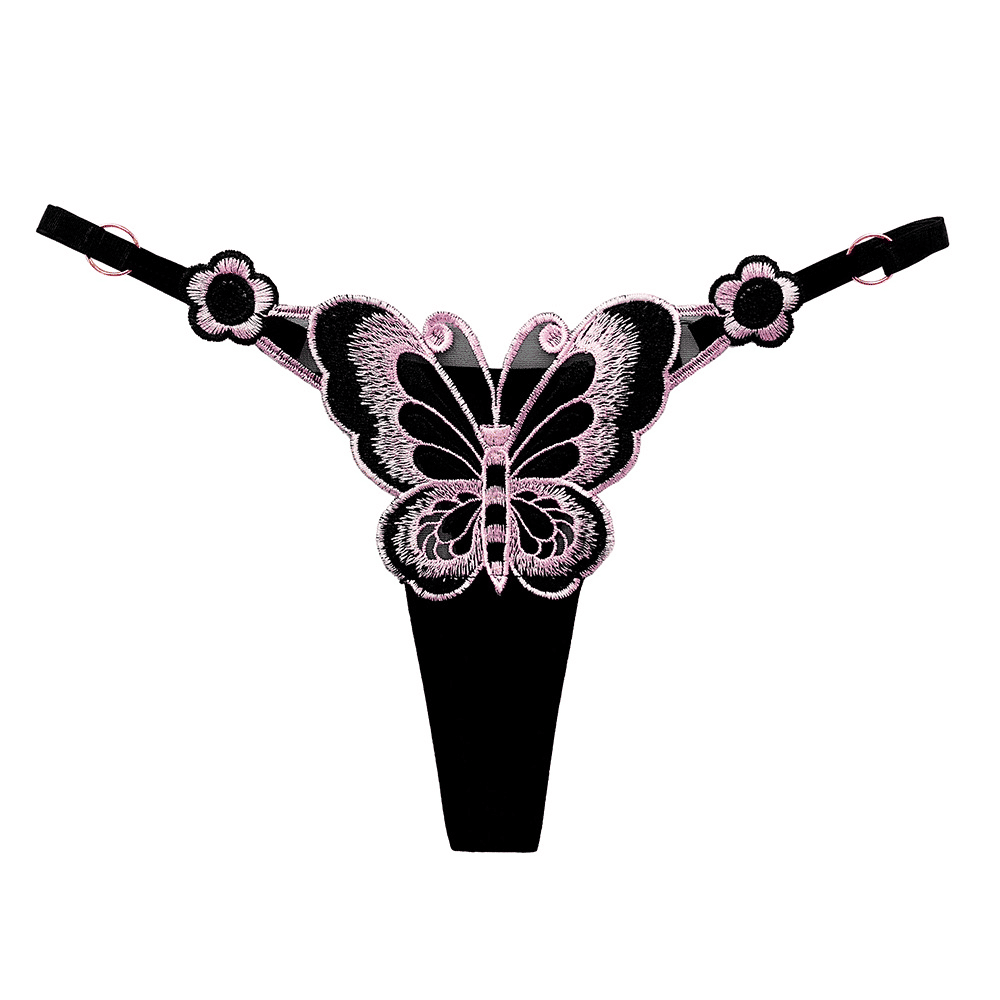 2-Pack Butterfly Embroidered Sexy Thongs for Women, Adjustable Waist Lingerie Panties
