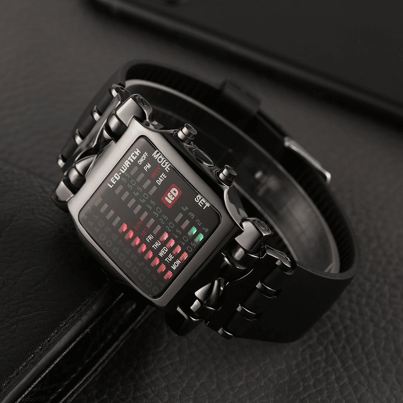 Unisex Binary LED Digital Sport Watch Square Luminous Rubber Band