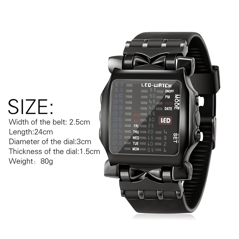 Unisex Binary LED Digital Square Dial Sport Rubber Band Watch