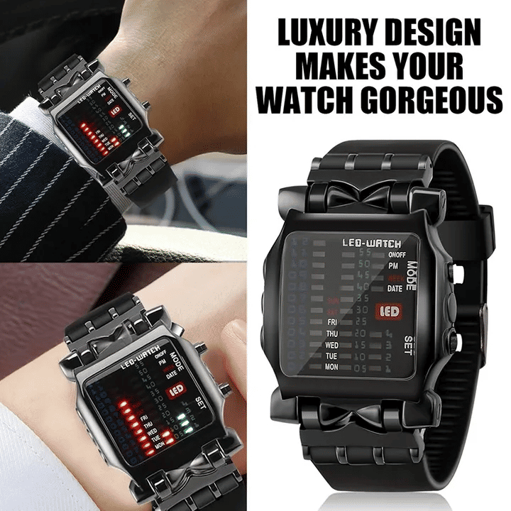 Unisex Binary LED Digital Square Dial Sport Rubber Band Watch