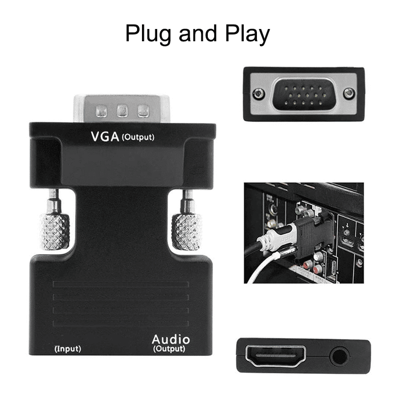 Premium 1080P HDMI to VGA Converter with 3.5mm Audio for PS4 PC Laptop TV