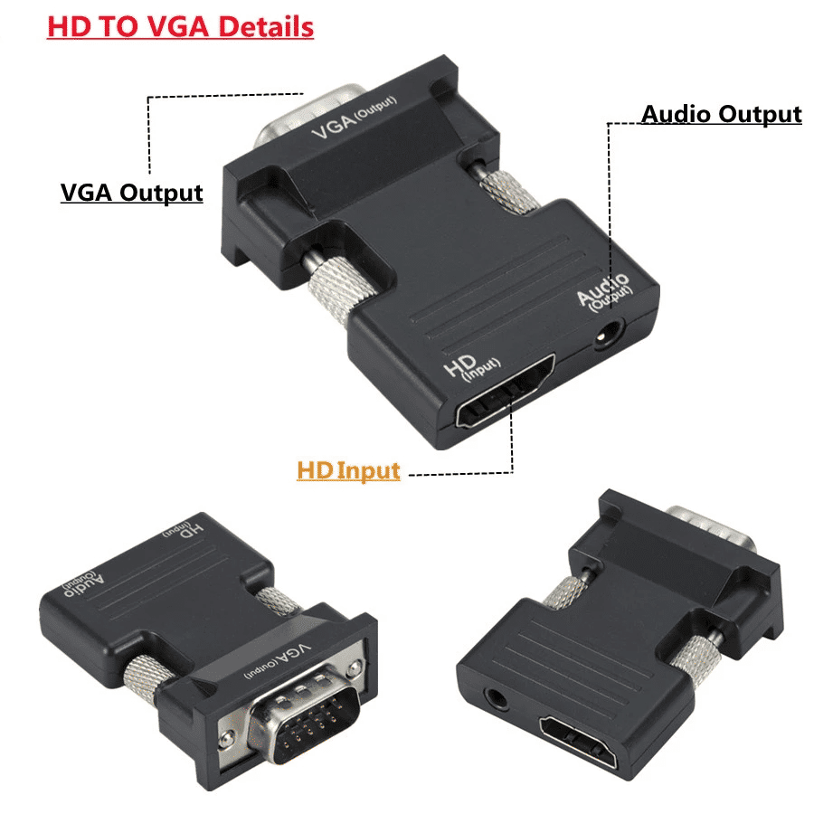 Premium 1080P HDMI to VGA Converter with 3.5mm Audio for PS4 PC Laptop TV