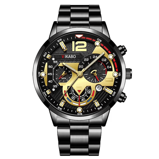 Luxury Men's Stainless Steel Quartz Watch with Luminous Calendar Display