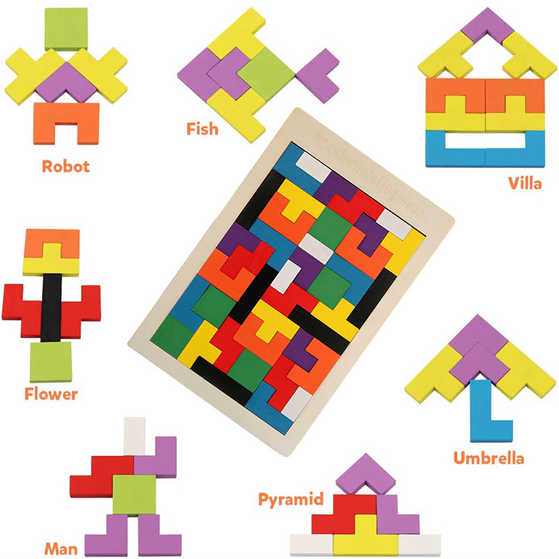 Wooden 3D Tangram Puzzle Brain Teaser Educational STEM Toy