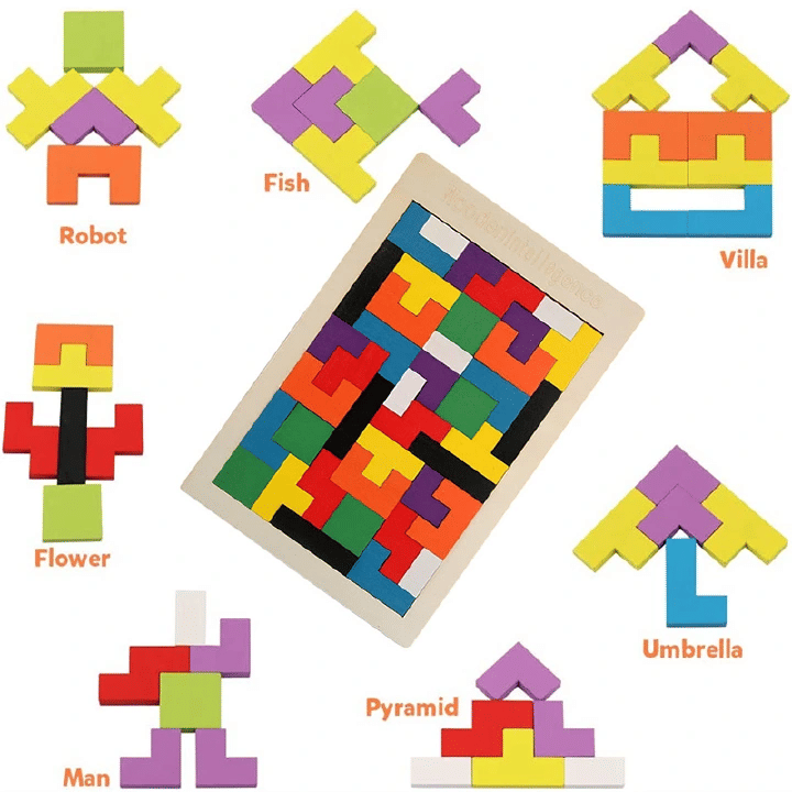 Wooden 3D Tangram Puzzle Brain Teaser Educational STEM Toy