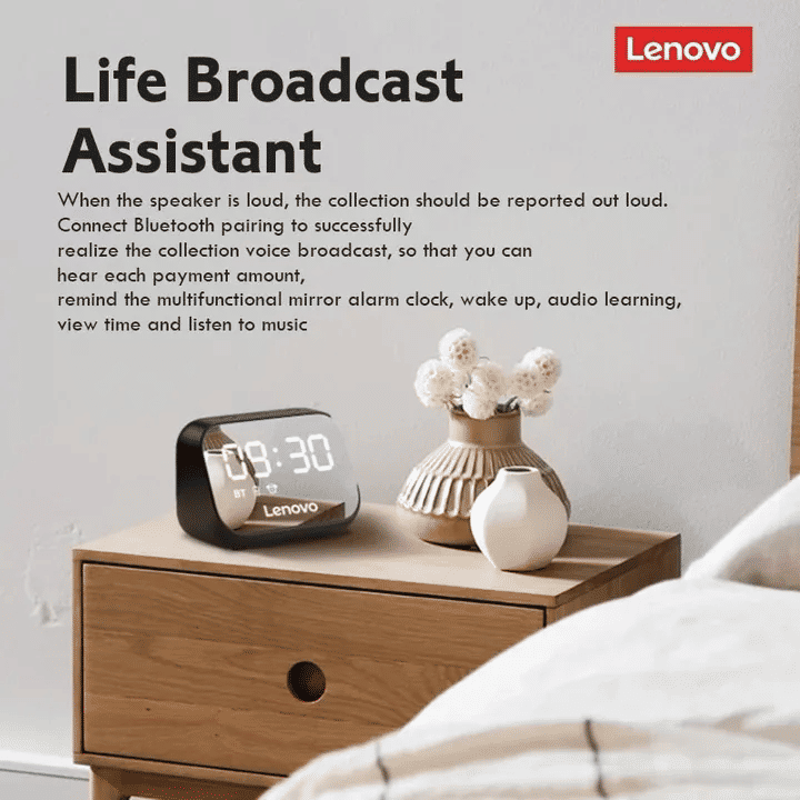 Lenovo ThinkPlus TS13 Portable Wireless Bluetooth Speaker, LED Digital Alarm Clock