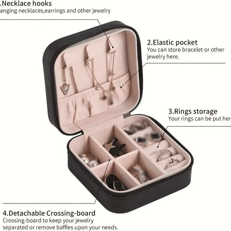 Portable Travel Jewelry Organizer Box: Compact Ring, Necklace, Earring Storage