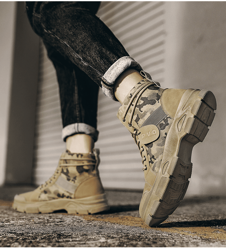 Men's Durable Camouflage High-Top Tactical Work Boots - Breathable Desert Sole