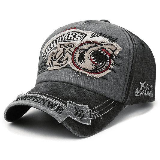 Premium Embroidered Shark Baseball Cap, Cotton Stretch Fit for Men & Women