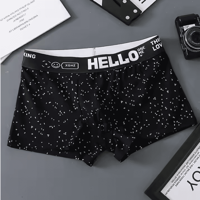 4-Pack Men's Breathable Boxer Briefs: Comfortable, Solid Color, 'HELLO' Letter Waistband