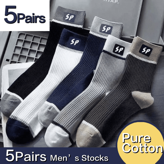 5 Pairs Men's Cotton Blend Medium Sports Socks for Autumn Winter Wear