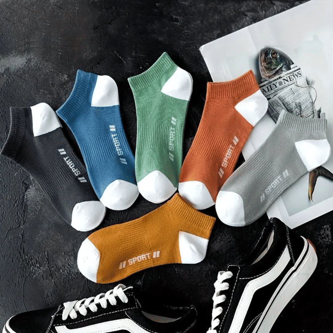 Men's 5-Pair Breathable Crew Socks: Comfy, Casual, Stylish Letter Pattern Sports