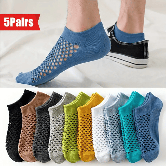 Premium 5-Pack Cotton Mesh No Show Socks: Breathable, Anti-Odor, Sweat-Resistant