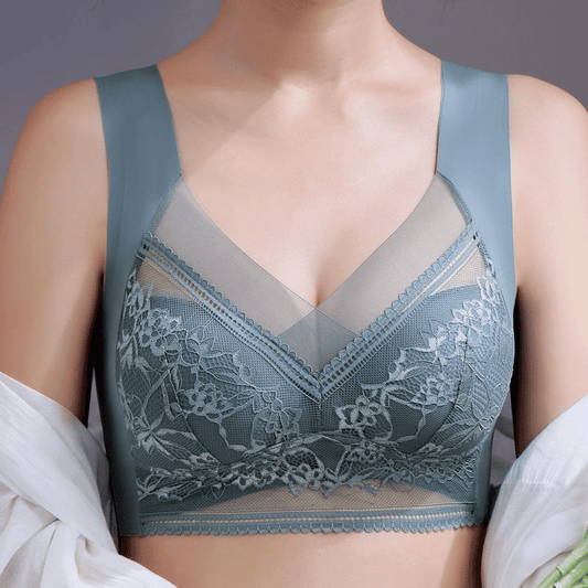 Plus Size Lace Ice Silk Bra: Wireless, Breathable, Gathering, Beauty Back Support