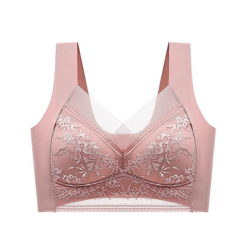 Plus Size Lace Ice Silk Bra: Wireless, Breathable, Gathering, Beauty Back Support