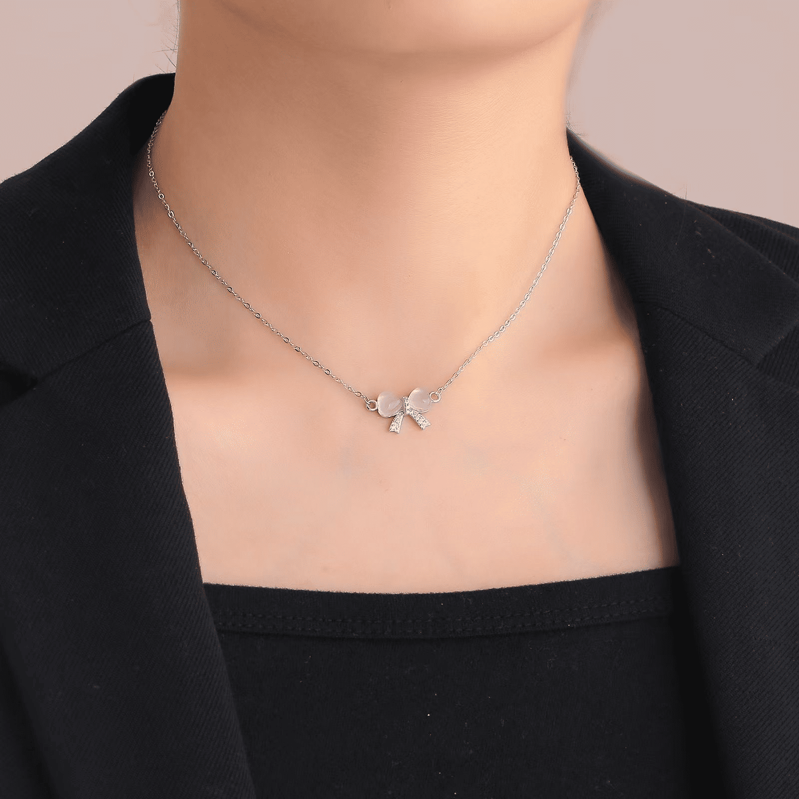 Elegant Bow Tie Titanium Steel Necklace for Women Luxury Non-Fading Chain
