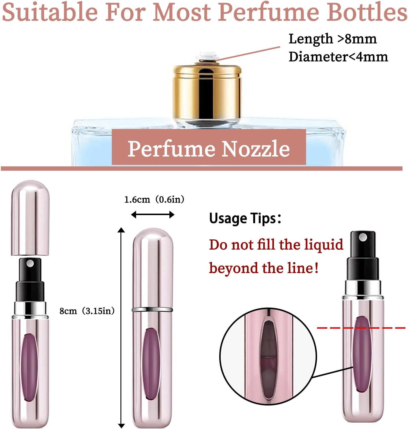 Mini Refillable Perfume Atomizer Bottle 5ml Travel Spray Pump