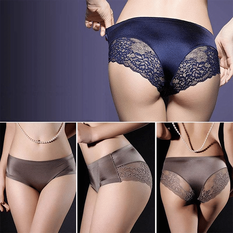 5-Pack Luxurious Soft Lace Ice Silk Seamless Plus Size Women's Briefs Underpants