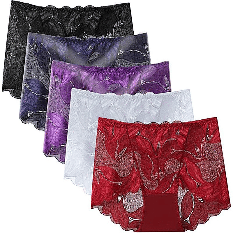 5-Pack Women's Seamless Lace Mesh Mid-Waist Plus Size Butt Lift Panties