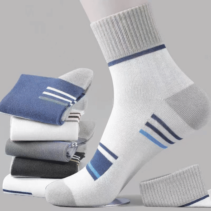 5-Pack Men's Breathable Mid-Calf Socks: Striped, Sweat-Absorbing, Odor-Proof for All-Season Comfort