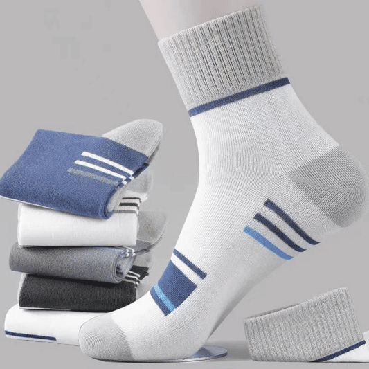 5-Pack Men's Breathable Mid-Calf Socks: Striped, Sweat-Absorbing, Odor-Proof for All-Season Comfort