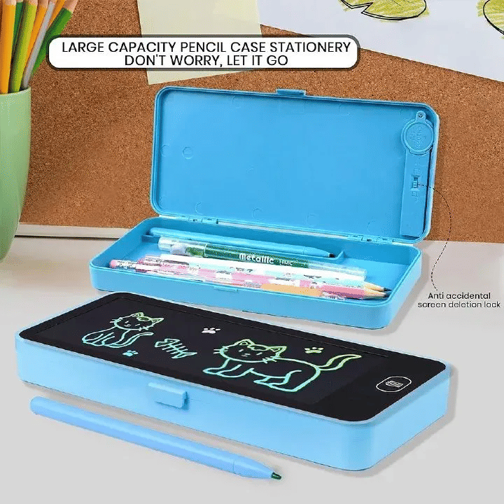 Generic 2-in-1 LCD Screen Pencil Case Erasable Drawing Board Stationery Box