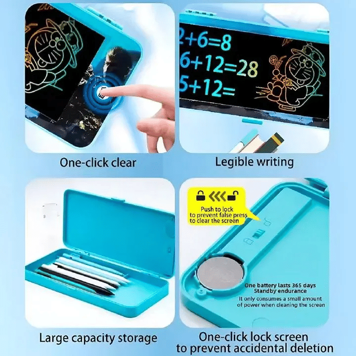 Generic 2-in-1 LCD Screen Pencil Case Erasable Drawing Board Stationery Box