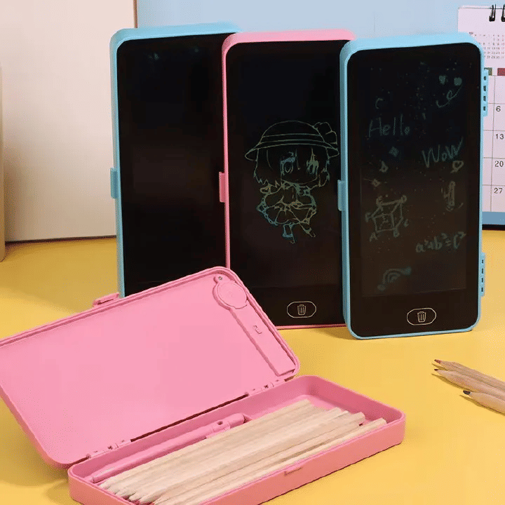 Generic 2-in-1 LCD Screen Pencil Case Erasable Drawing Board Stationery Box