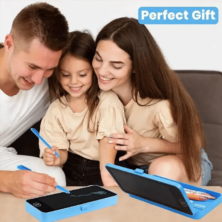 Generic 2-in-1 LCD Screen Pencil Case Erasable Drawing Board Stationery Box