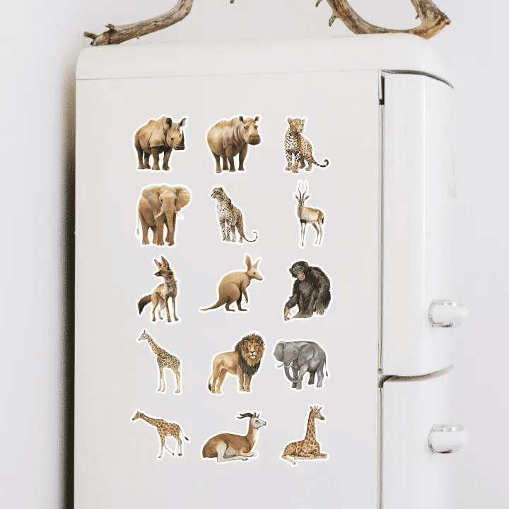 50pcs Watercolor African Animal Cartoon Stickers Waterproof Vinyl Decals