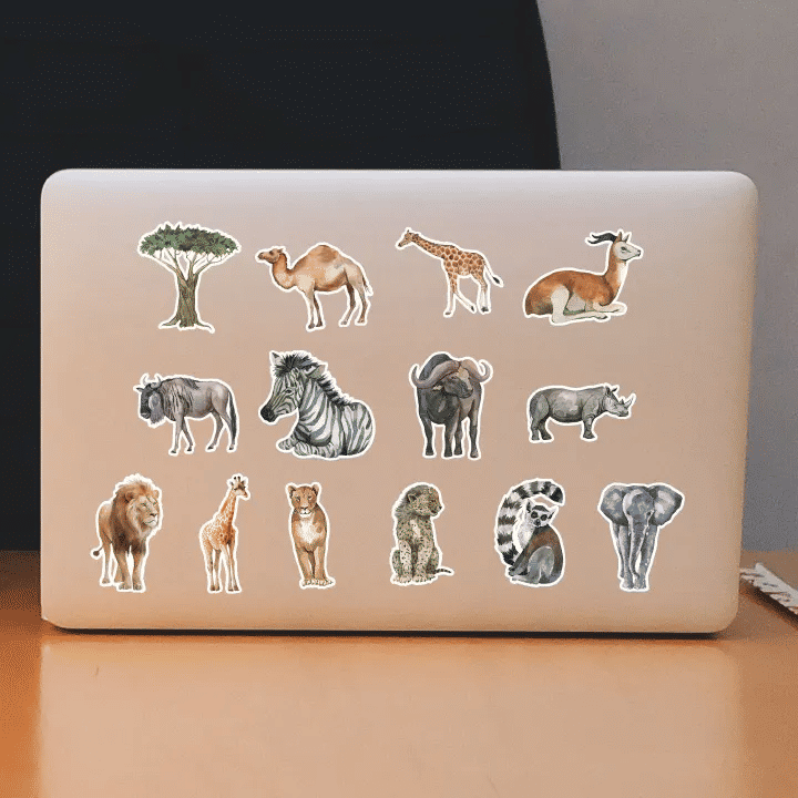 50pcs Watercolor African Animal Cartoon Stickers Waterproof Vinyl Decals