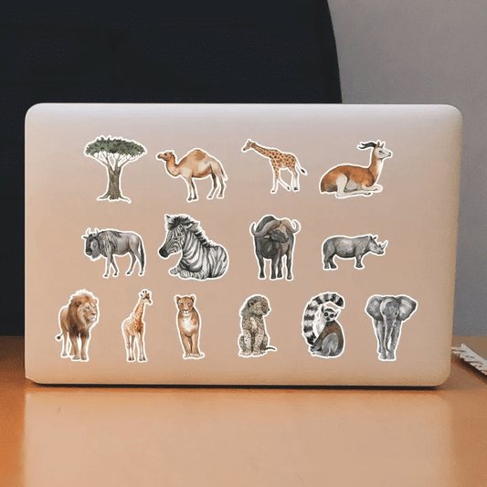50pcs Watercolor African Animal Cartoon Stickers Waterproof Vinyl Decals