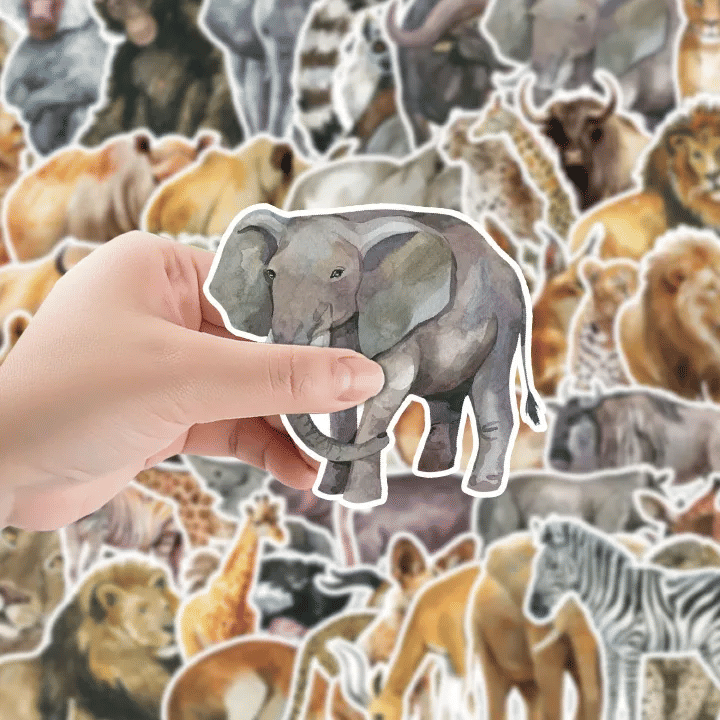 50pcs Watercolor African Animal Cartoon Stickers Waterproof Vinyl Decals