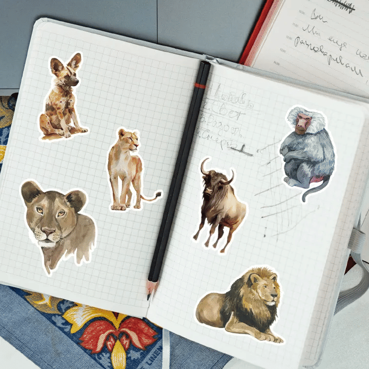 50pcs Watercolor African Animal Cartoon Stickers Waterproof Vinyl Decals