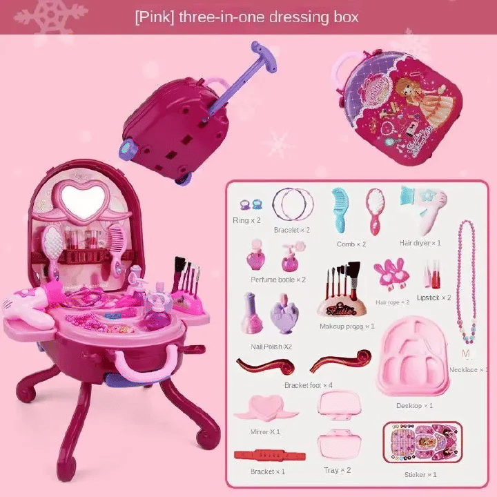 Generic 3-in-1 Kids Makeup Toy Set, 36-Piece Pretend Play Vanity