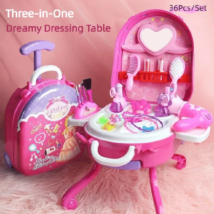 Generic 3-in-1 Kids Makeup Toy Set, 36-Piece Pretend Play Vanity