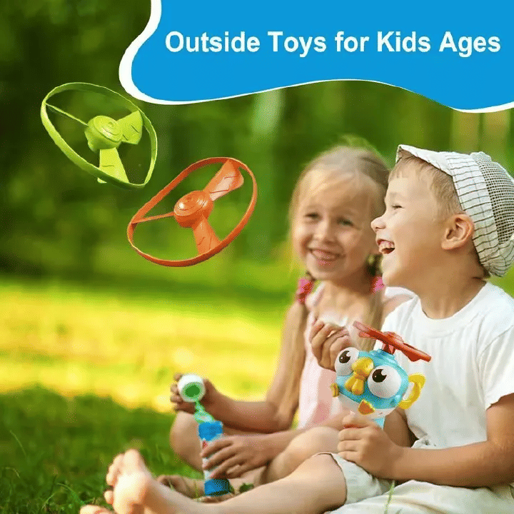 Bamboo Dragonfly Flying Saucer Launch Toy for Kids Outdoor Games