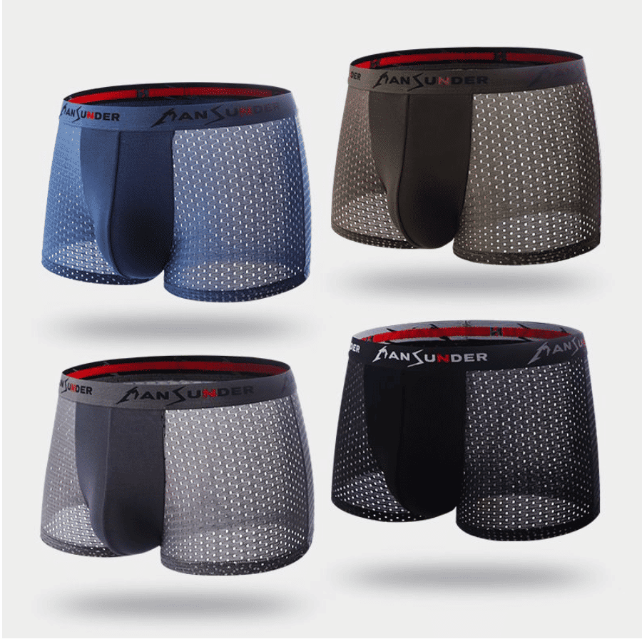 4-Pack Men's Breathable Ice Silk Boxer Briefs - Quick Dry Mesh Shorts