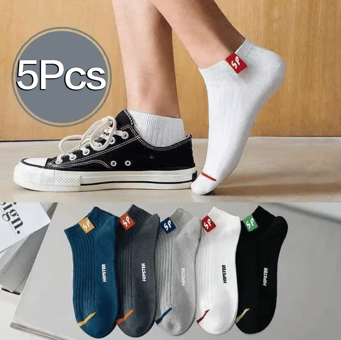 5 Pairs Unisex Letter Graphic Breathable Low Cut Sport Ankle Socks Pack