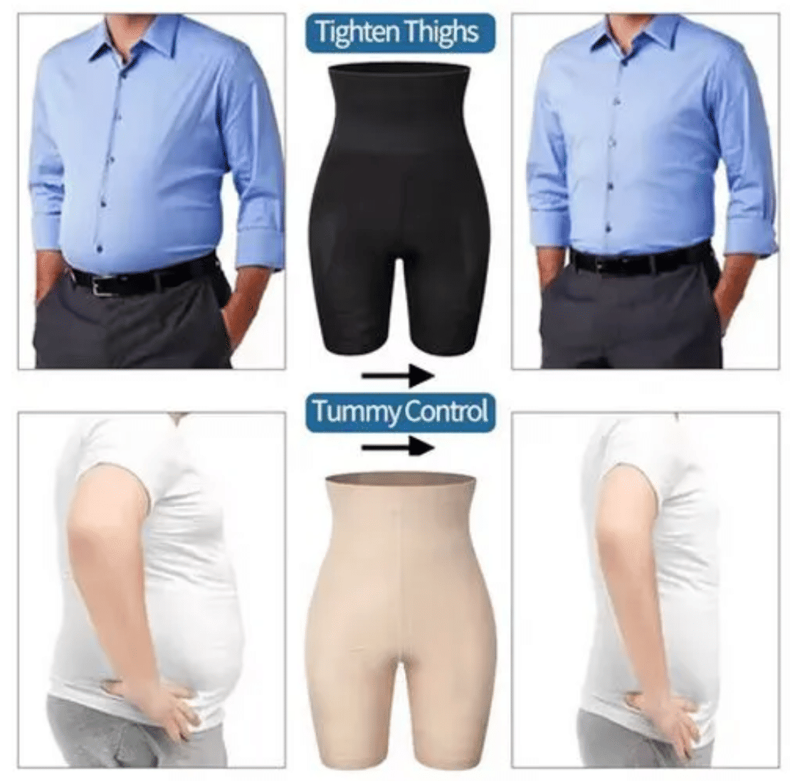 Men's High-Waisted Tummy Control Body Shaper Shorts - Slimming Compression Underwear