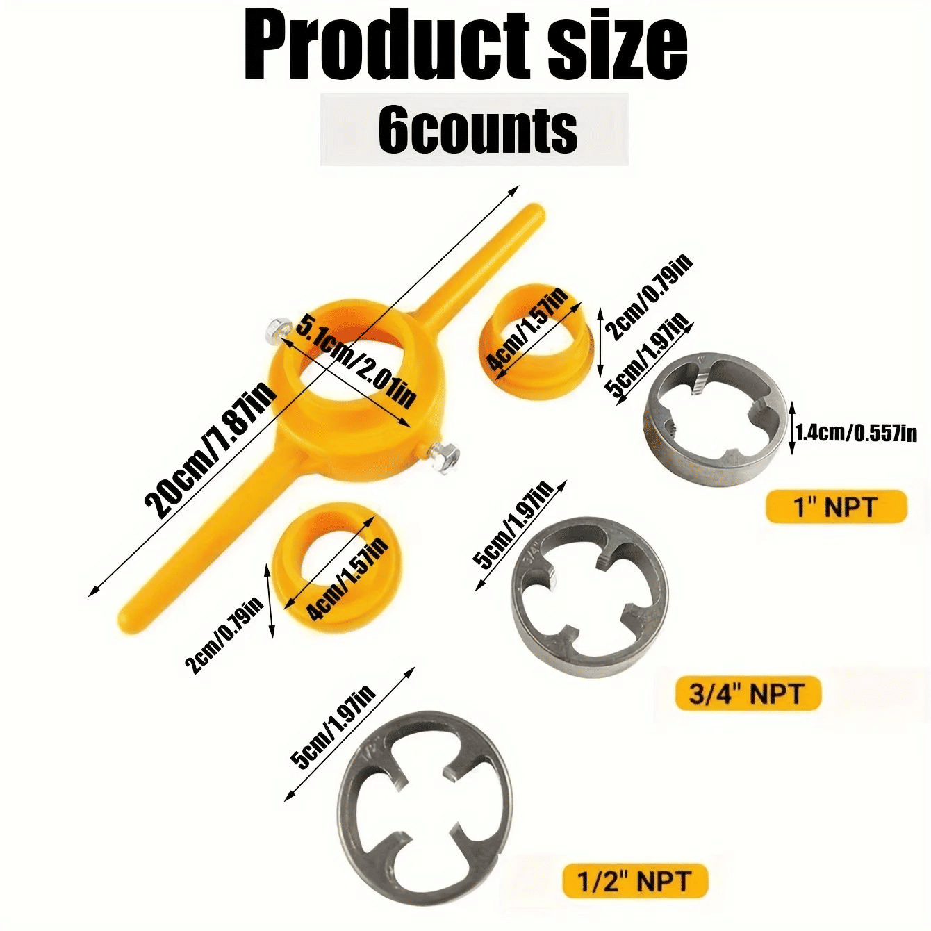 6-Piece Water Pipe Die Set Manual Threader Tool Kit