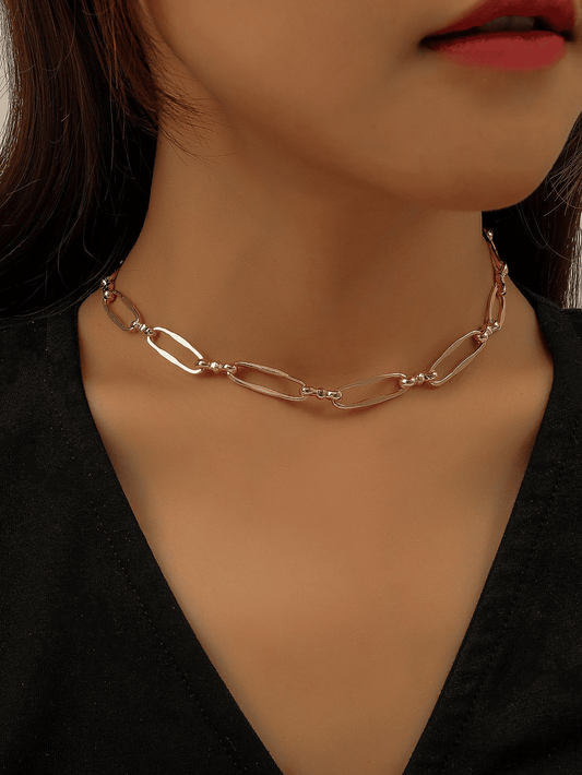 Unisex Oval Metal Chain Necklace: Personalized Punk Style, Simple, Versatile Fashion Jewelry