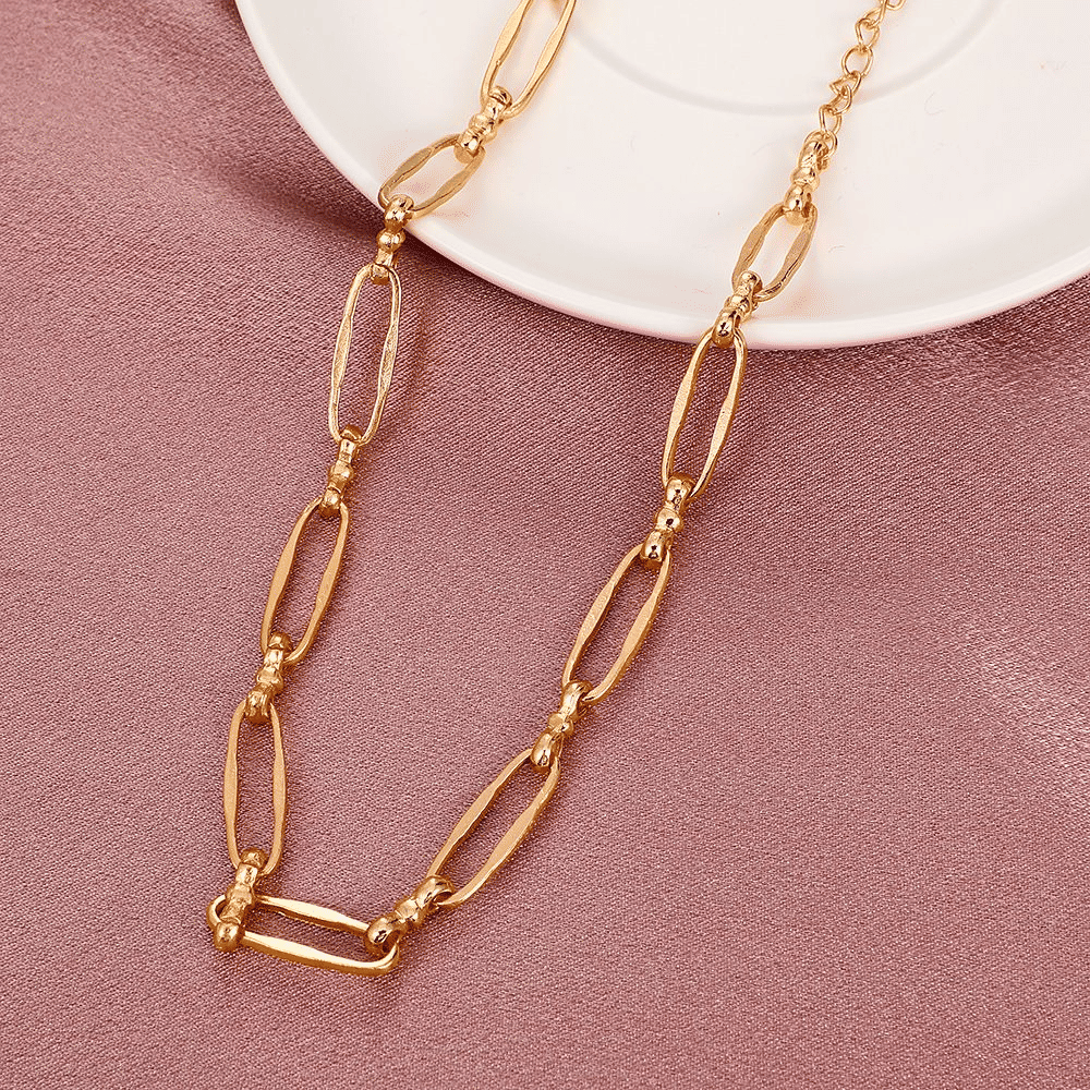 Unisex Oval Metal Chain Necklace: Personalized Punk Style, Simple, Versatile Fashion Jewelry