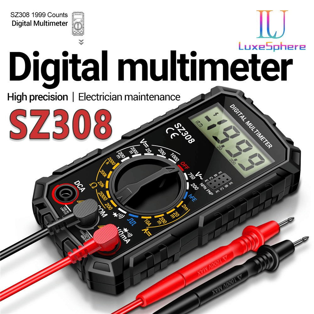 Generic SZ308 Digital Multimeter 1999 Counts Tester Black