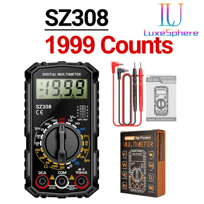 Generic SZ308 Digital Multimeter 1999 Counts Tester Black