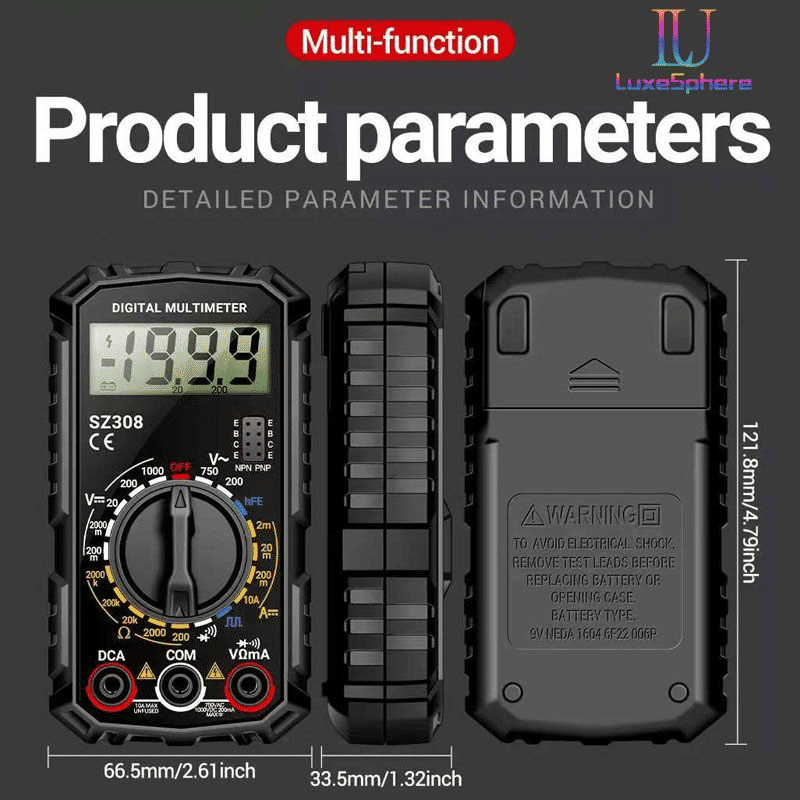 Generic SZ308 Digital Multimeter 1999 Counts Tester Black