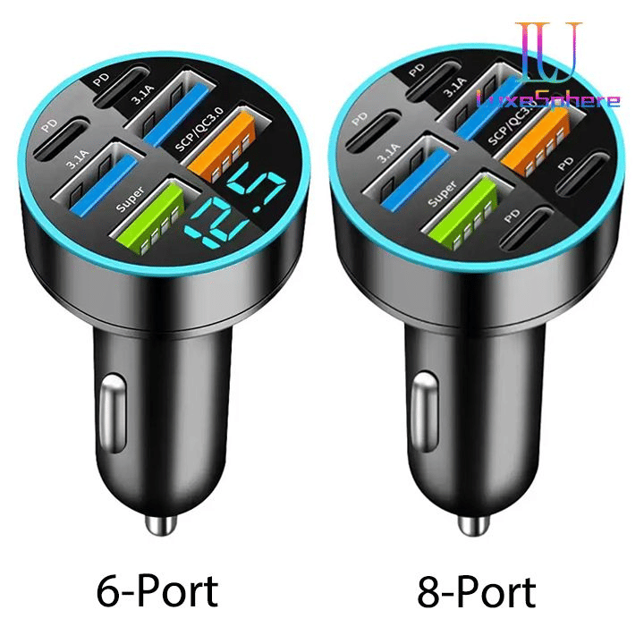 100W Fast Charging USB-C Car Charger Multi-Port Power Adapter Digital Display